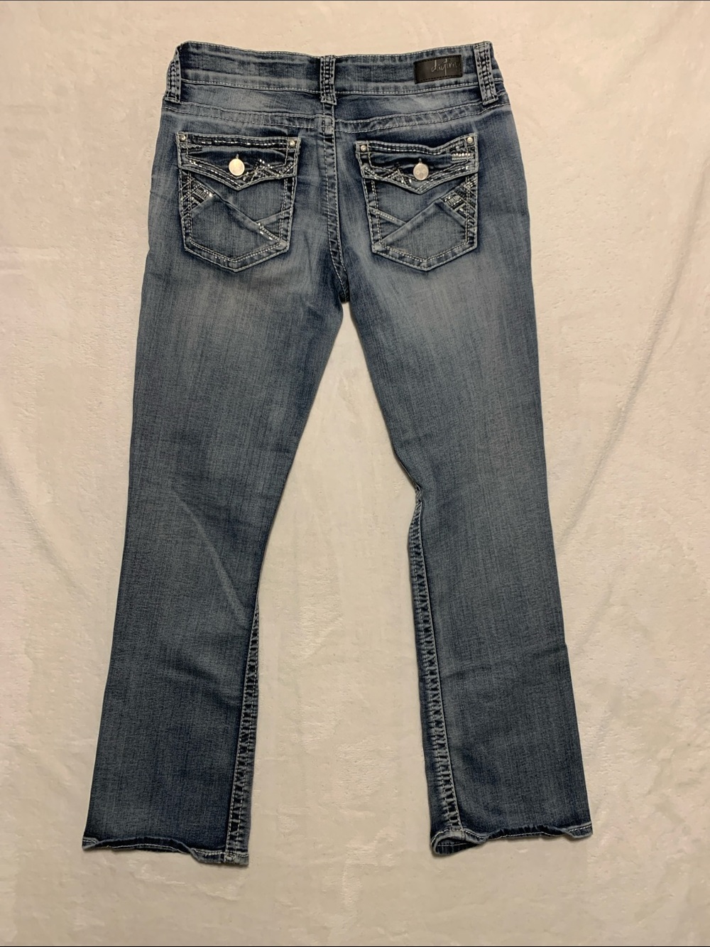 Daytrip Virgo Bootcut Jeans Womens 31R Blue denim bling Thick Stitch